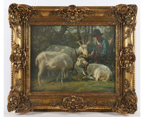 JUNGHANNS, Julius Paul (1876-1958), "Junger Hirte mit drei Ziegen", Öl/Holz, 35 x 45, unten links signiert, R. 