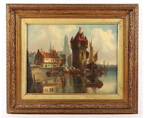 HERMANN, Ludwig (1812-1881), "Niederländische Stadtansicht", Öl/Lwd., 35 x 45, unten links mit Pseudonym signiert "van Hoom",