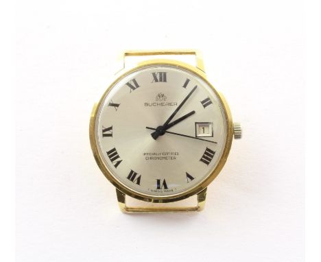 ARMBANDUHR, 750/ooo Gelbgold, BUCHERER, Chronometer, Automatikwerk, gangbar, Datumsanzeige, Gehäusedurchmesser 3,3, 28,5g, oh