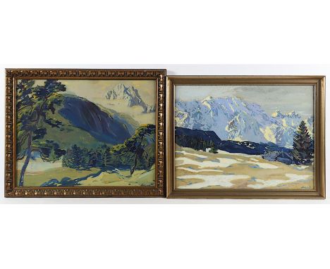 BAURIEDL, Otto (1881-1961), "Zwei Alpenlandschaften", Gouache/Papier, 38 x 49, eines besch., jeweils signiert, eines "20" dat