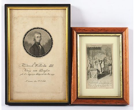 ZWEI STICHE PREUSSEN, Daniel Chodowiecki, "Kurfürst Friedrich III von Brandenburg", 9 x 5 sowie "Friedrich Wilhelm III König 