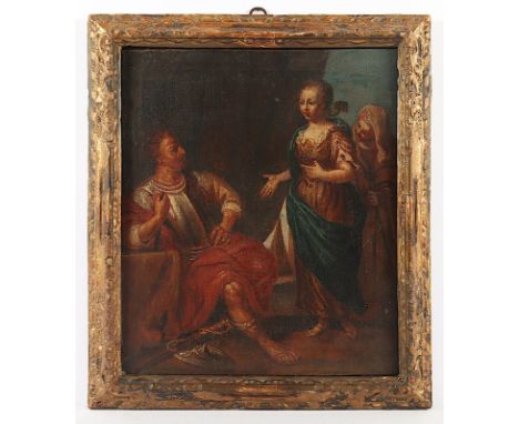 SAKRALMALER DES 17.JH., "Judith trifft Holofernes", Öl/Lwd., 44 x 37, doubliert, R. 