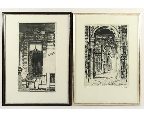 ESCHER, Rolf, zwei Radierungen, Bibliothek in Coimbra", bis ca. 50 x 34, jeweils signiert, 2001 und 1978/80, R. 