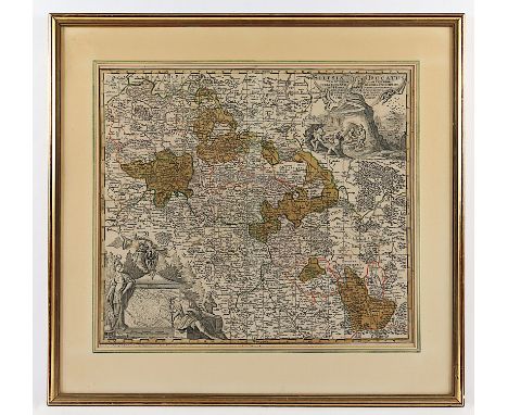 SCHLESIEN, mit Nebenkarte Breslau, kolorierter Kupferstich, 49 x 57, M.Seutter, um 1680, R. 
