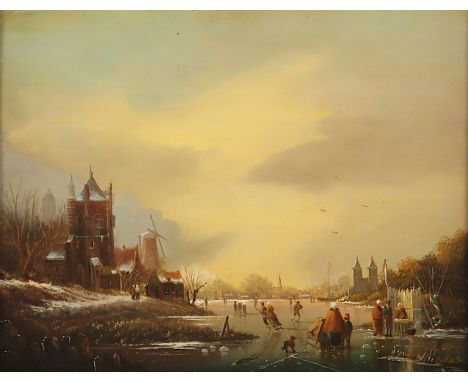LEICKERT, Charles (1816-1907), in der Art des, "Holländisches Eisvergnügen", Öl/Holz, 36 x 46, unten links nachträglich bez. 