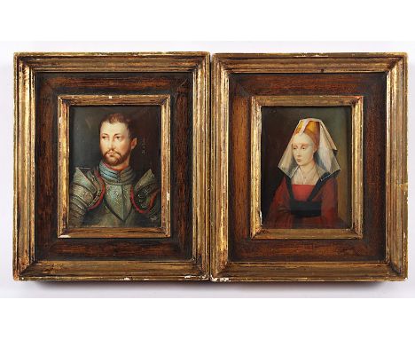 CALZOLARI, Ida (*1936), "Zwei Miniaturbildnisse", Öl/Malkarton ?, 12 x 9, Kopien nach Rogier van der Weyden (Frau mit Haube) 