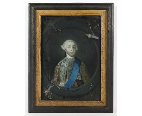 ENGLAND 2.H.18.JH., "Richard G. Grenville, Earl of Temple", Hinterglasmalerei, 36,5 x 26,5, stark besch. und rest.bed., R.  