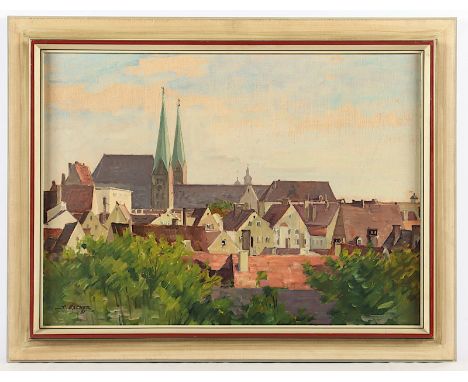 ESCHER, Anton (1895-1981), "Blick über die Dächer von Augsburg", Öl/Hartfaser, 45 x 61, unten links signiert, R. 