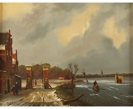 DE WIT, Cornelis (1882-1975), "Niederländische Winterlandschaft", Öl/Holz, 24 x 30, unten links signiert, R. 