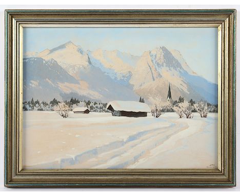 SÜSSMEIER, Josef (YOS) (1897-1971), "Winter in den Alpen", Gouache/Papier, 24 x 32, unten rechts signiert und "München" bez.,