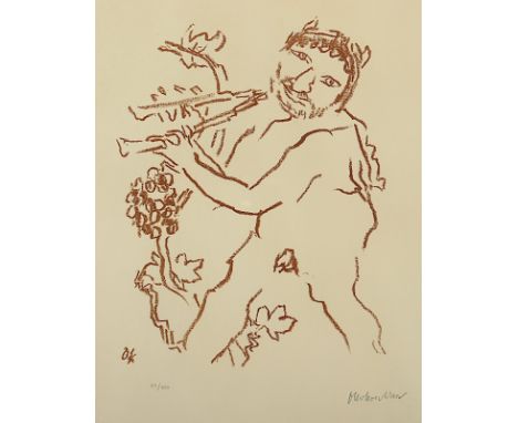 KOKOSCHKA, Oskar, "Flöte spielender Pan", Original-Lithografie, ca. 26 x 22, nummeriert 51/100, handsigniert, Edition de Beau