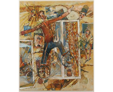 KASTENHOLZ, Bernd, "Fenstertheaterreise", Mischtechnik/Karton, 64 x 52, betitelt, handsigniert und datiert '88, R. 