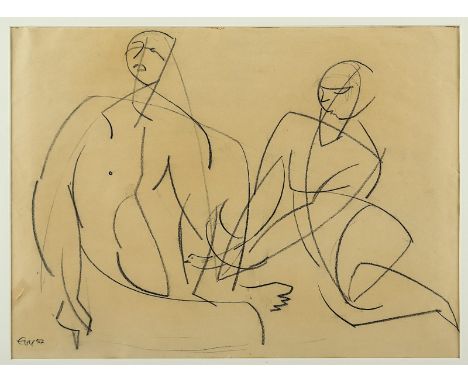 WILLE, Ernst (1916-2005), "Paar", Kohle/Papier, 33 x 44, besch. und rest., unten links monogrammiert und datiert '57, R. 