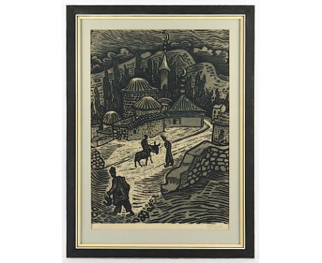 PANKOK, Otto, "Derwisch an der Moschee", 1955, Original-Holzschnitt, 70 x 50, WV WH 464, handsigniert, R. 
