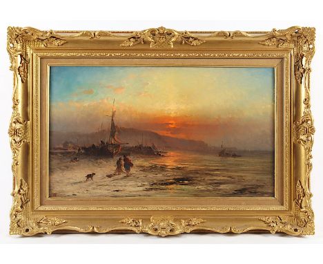 WILLIAMS, George Augustus (1814-1901), "Künstenlandschaft im Abendrot", Öl/Lwd., 35 x 60,5, doubliert, unten links monogrammi