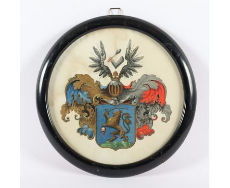WAPPEN, polychrome Malerei auf Papier, besch., Dm 26, R. 