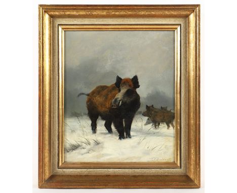 DEIKER, Carl Friedrich (1836-1892), "Wildschweine", Öl/Lwd., 35 x 30, rest., unten rechts signiert, R. 