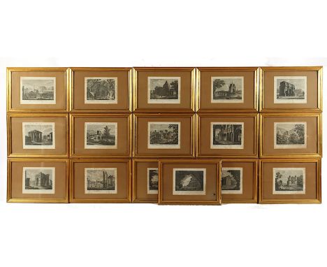 16 ITALIENISCHE MOTIVE, meist römische Ansichten, Kupferstiche, 16 x 22, (Rahmen 35 x 48 cm), stockig, um 1800, R.