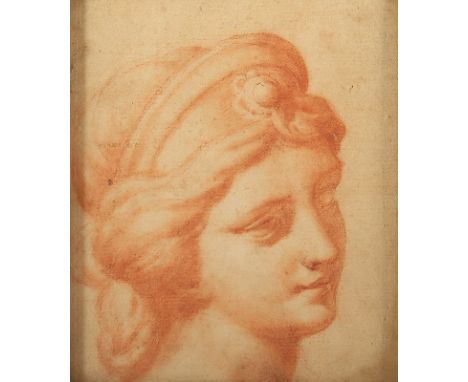 ZEICHNER WOHL 18.JH., "Frauenkopf", Rötel/Papier, 15,5 x 13, R. 