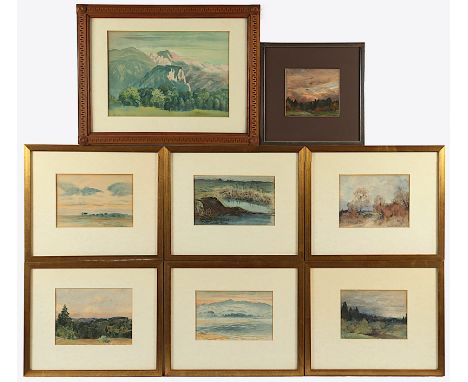 MALER M.20.JH., "Acht Landschaften", Aquarell/Papier, bis 23,5 x 34 (Passepartoutausschnitt), teilweise signiert (G.Reiser un
