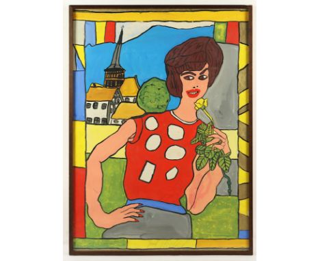 WITTLICH, Josef, "Frau mit gelber Rose", Gouache/Papier, 103 x 73, unten Mitte signiert, läs., R. 