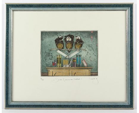 HERCKS, Reiner, "Die drei Weisen aus dem Abendland - Eulen", Original-Farbradierung, 20 x 25, nummeriert 187/285, betitelt, h