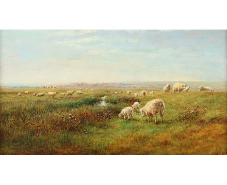 LUKER, William I (1828-1905), "Schafe in einer Landschaft", Öl/Malkarton, 24 x 42,5, auf Holz aufgezogen, unten rechts monogr