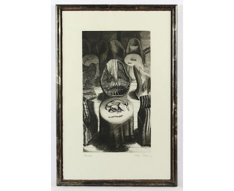 ESCHER, Rolf, "Saisonende", Original-Radierung, 50 x 30, Probedruck, handsigniert und datiert '81, R. 