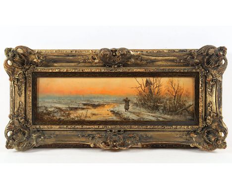 JUNGBLUTH, Johann (1860-1912), zugeschrieben, "Abendstimmung im Moor", Öl/Holz, 10,5 x 37,5, R. 