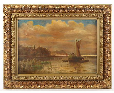 VEIT, Hugo (1816-1893), "Abend am Stettiner Haff", Öl/Lwd., 48 x 67, besch., unten links signiert, R. 