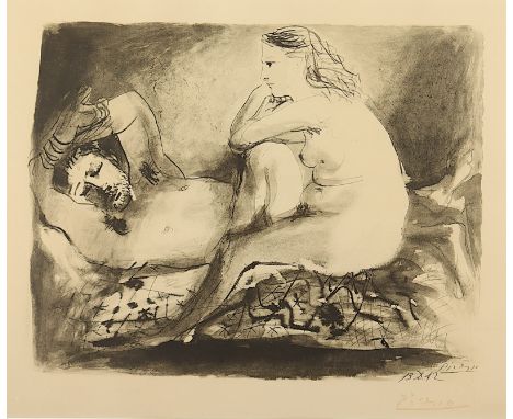 PICASSO, Pablo, nach, "Le dormeur", Pochoir-Lithografie, 36 x 45, Stempelsignatur, R. 