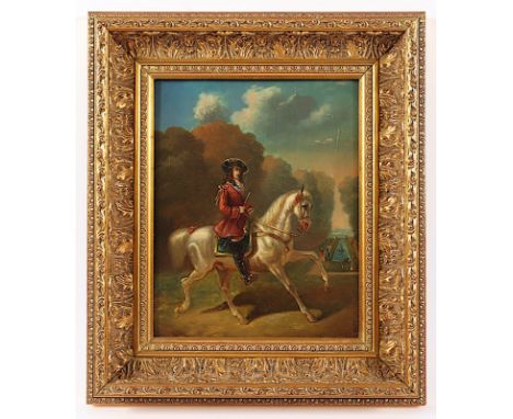 MALER DES 19.JH., "Edelmann zu Pferde in einem Schlosspark", Öl/Holz, 25 x 20, R.  