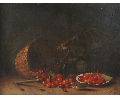 BRANDES, Heinrich (1803-1868), "Stilleben mit Kirschen und Spatzen", Öl/Lwd., 49 x 62, min.besch., unten rechts signiert, R. 