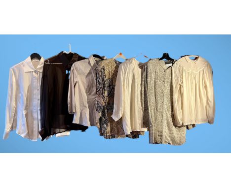 Seven Items 1980s and 1990s designer blouses. RENATA Hand made in Portugal 1980s cream silk blouse with applique yolk and cuf