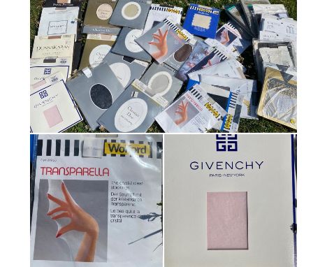 Box of 42 pairs of unworn vintage 1980s designer tights and stockings all in original packaging. Designs by GIVENCHY, CHRISTI