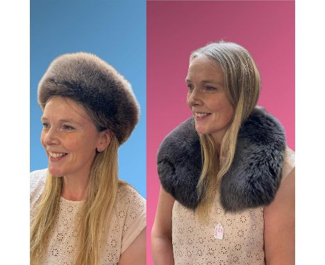 2 Items Modern ANDRE Canadian superb quality light brown real fox and mink fur hat. (Original cost £500). Modern, grey-brown 