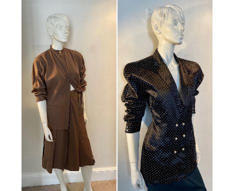 Two GIANNI VERSACE early 1980s items. One superb black and white spotty silk and cotton silk satin ladies fitted cocktail/tux