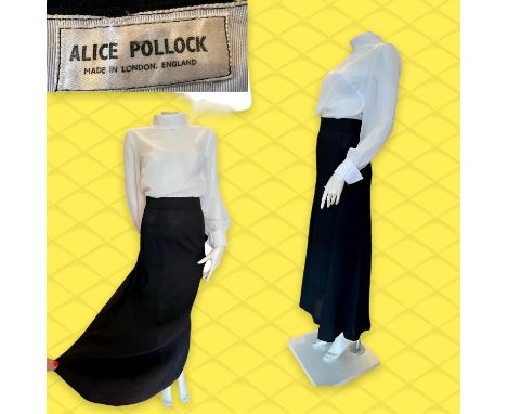 Extremely rare Original early 1970s black-crepe-de-chine swing circle maxi skirt by Quorum designer ALICE POLLOCK with 1970s 