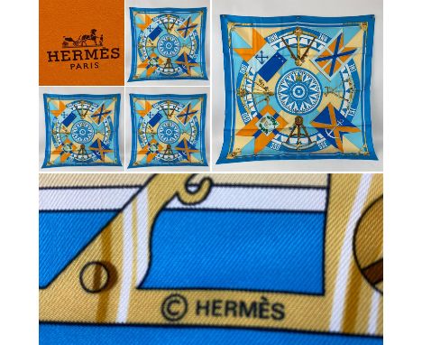 Hermes vintage silk scarf "Sextants" (Loic Dubigeon c1981). 90cm authentic HERMES fine silk scarf approximately 65 grams. Han