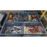 The contents of a pallet of assorted Hand Tools, Bits and more in 5 crates (Plastic Crates excluded)
