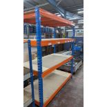 Freestanding bay of blue and orange racking with four shelves, footprint 1800 x 800 x 2000mm