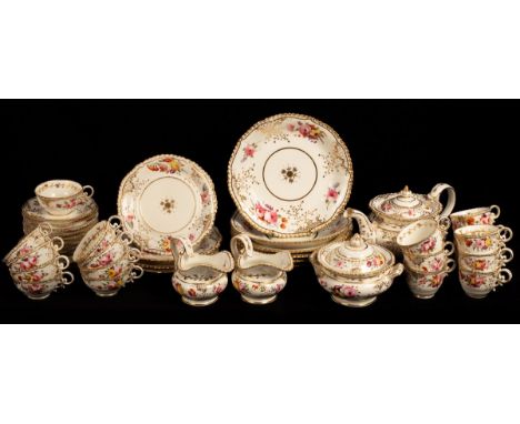 A Coalport Pembroke pattern tea service, pattern 966, comprising a teapot, cover and stand, sugar bowl and cover, two milk ju