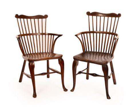 A pair of Thames Valley elbow chairs, with comb-type backs and dished elm seats/see illustration CONDITION REPORT: Condition 