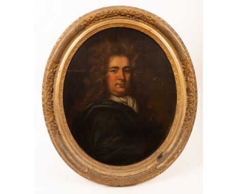 Circle of John Riley (1646-1691)/Portrait of Richard Howe Esq/bust length, bewigged and wearing a black cloak and white stock