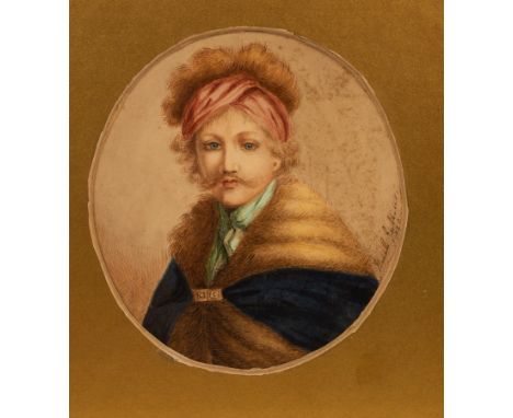 English School, circa 1828/Portrait of a Gentleman/half-length, wearing a Turkish Costume/indistinctly signed (Gubbins?) and 