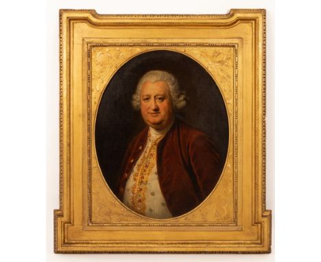 William Hoare of Bath (1707-1792)/Portrait of Claude Champion de Crespigny/half-length, be-wigged and wearing a buttoned crim