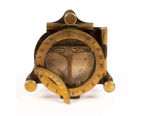 An English Equinoctial travelling compass sundial, having folding latitude arc, the hour ring inscribed 'L Casella, London', 