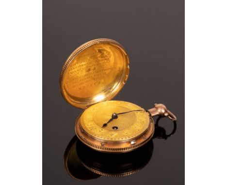 An 18ct gold cased hunter pocket watch, circa 1809, the inner case inscribed in Latin and dated MDCCCX, the dial with engine 