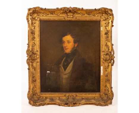 Henry Calvert (1798-1869)/Portrait of William Hicks Hicks Beach (1810-1844)/half-length, wearing a brown coat, grey waistcoat