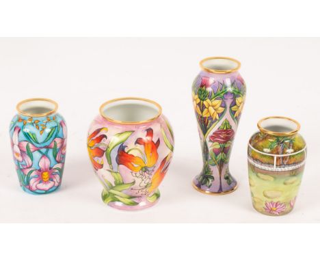 Four Moorcroft enamel vases, Golden Jubilee, Glory Lily, Daffodils and The Water Poet/see illustration CONDITION REPORT: Good